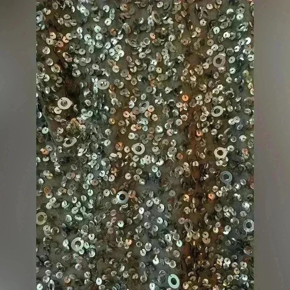 Adrianna Papell Scoop Back Sequin Long Sleeve Dress in Lead #N377; size 8 - Picture 8 of 10